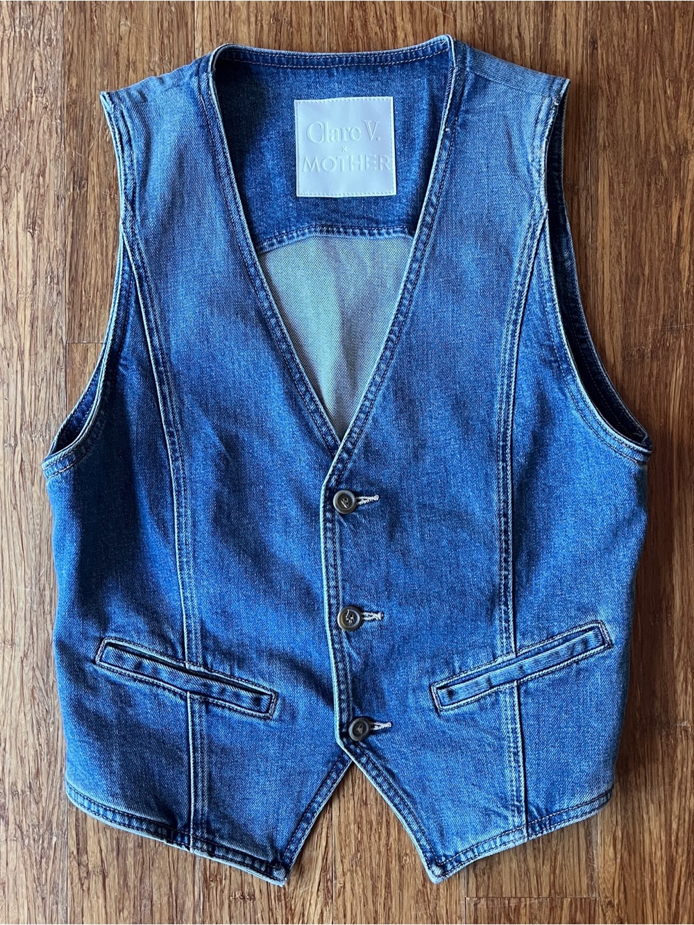 MOTHER Clare V. Denim Vest in Blue